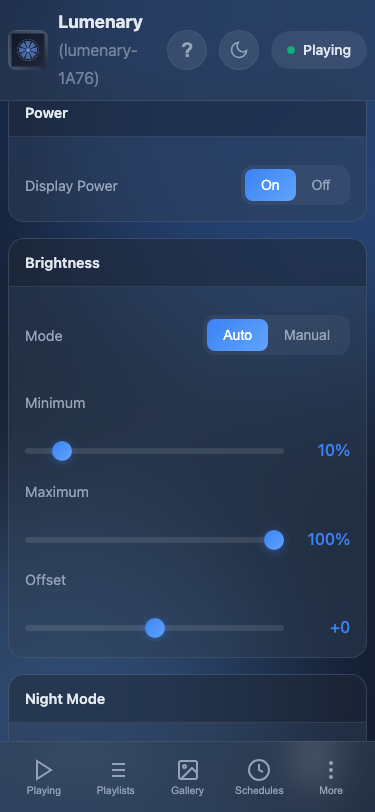 Display and brightness settings