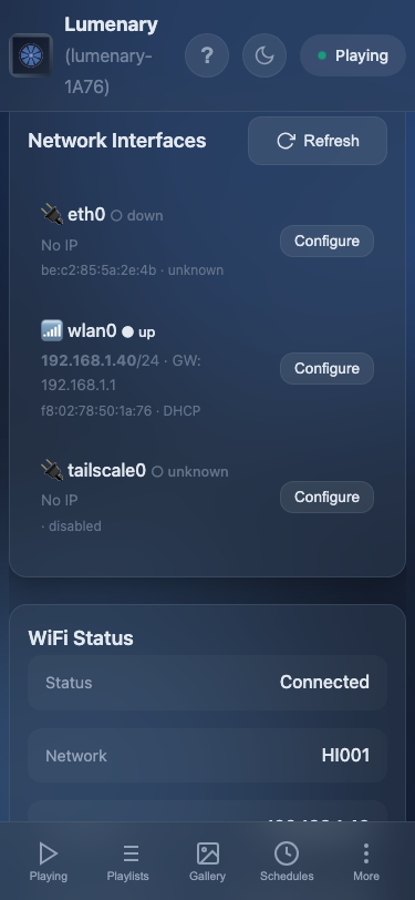 Network interfaces and WiFi