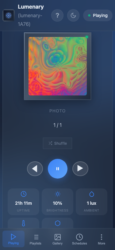 Playing screen with media controls and status
