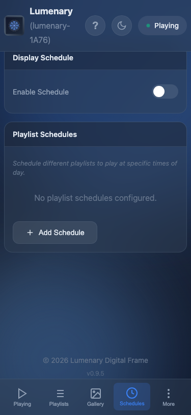 Display and playlist schedules